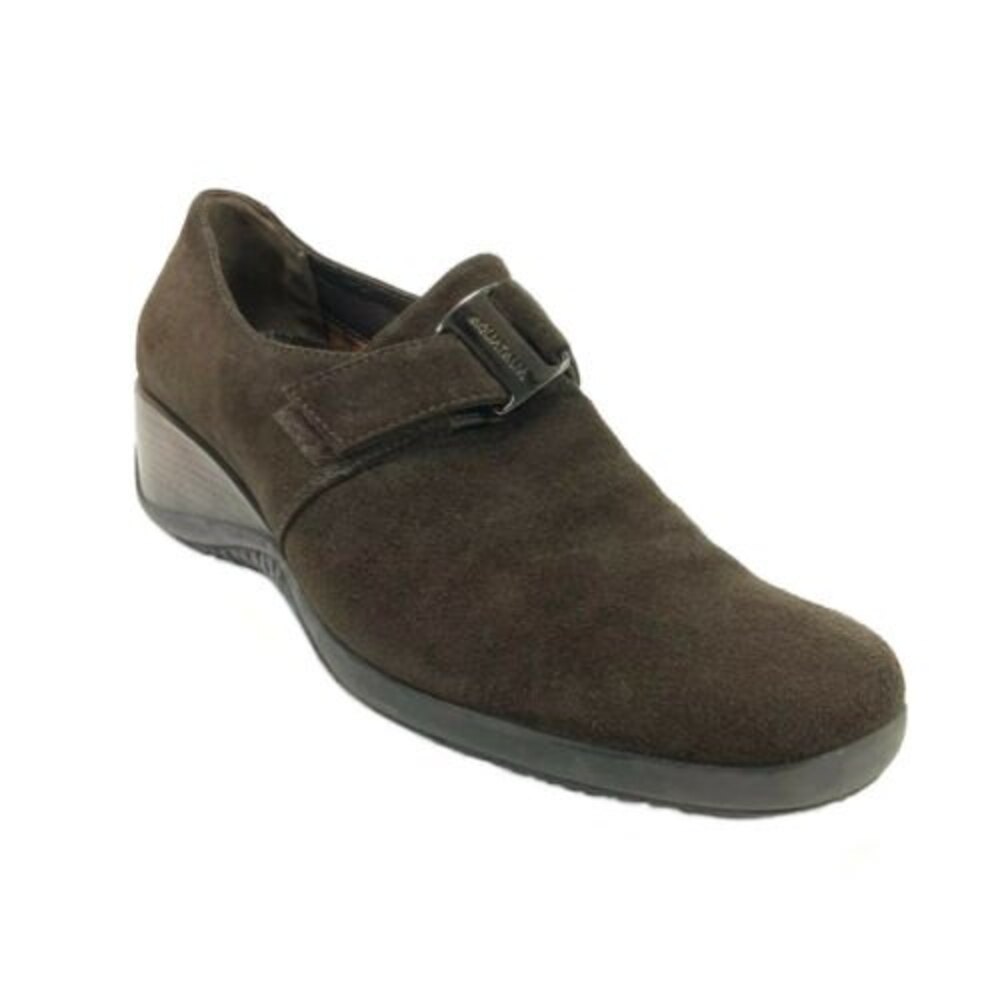 Aquatalia Suede Wedge Loafers Italy Brown 9